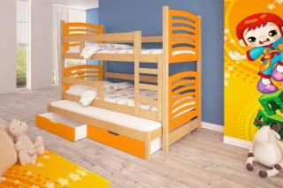 Poschodová posteľ Oli 3 - typ B Farba: Borovica + oranžová