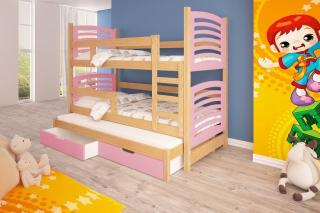 Poschodová posteľ Oli 3 - typ B Farba: Borovica + ružová