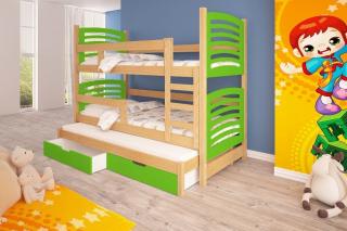 Poschodová posteľ Oli 3 - typ B Farba: Borovica + zelená