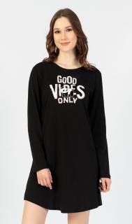 Dámska nočná košeľa s dlhým rukávom Good vibes Varianta: černá; M