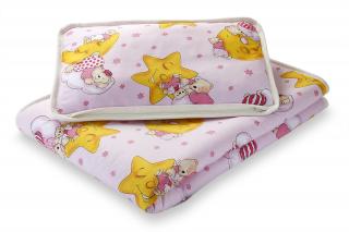 Detská posteľná súprava vankúš a prikrývka, kašmír + bavlna, ružové hviezdy