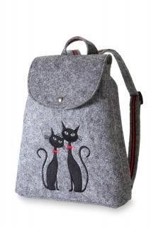 Filcový batôžtek sivý, motív čierne mačky
