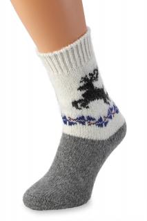 Hebké vlnené ponožky so sobom, fialový motív, biely lem Veľkosť: 36-38