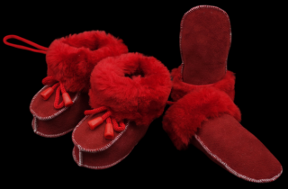 Kožené topánočky a rukavičky - súprava, červená Veľkosť: 11,5 cm