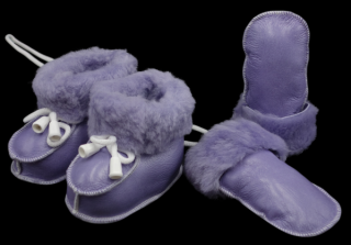 Kožené topánočky a rukavičky - súprava, fialová Veľkosť: 10 cm