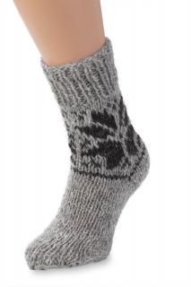 Ručne pletené ponožky 100% ovčia vlna, sivé s čiernou vločkou Veľkosť: 36-38