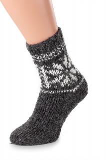 Ručne pletené ponožky 100% ovčia vlna tmavé, s vločkou Veľkosť: 36-38