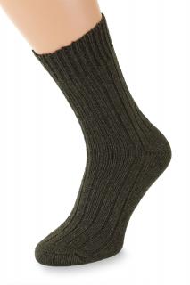 Vlnené ponožky 100% Merino, voľný lem, khaki Veľkosť: 35-38