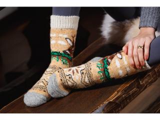 Vlnené ponožky 100% vlna, béžové s motívom srnca Veľkosť: 36-38