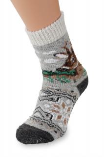 Vlnené ponožky 100% vlna, šedé s motívom srnca Veľkosť: 36-38