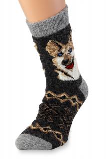 Vlnené ponožky 100% vlna, tmavé s líškou Veľkosť: 46-48