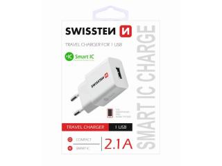 Adaptér sieťový SWISSTEN SMART 1 x USB 2,1A POWER BIELY