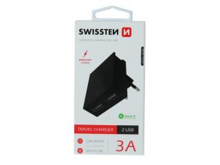 Adaptér sieťový SWISSTEN SMART IC 2x USB 3A POWER ČIERNY