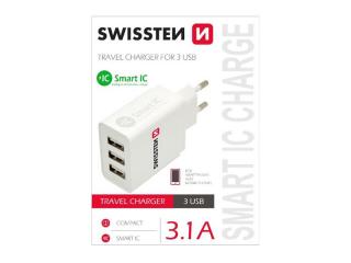 Adaptér sieťový SWISSTEN SMART IC 3x USB 3,1A POWER BIELY