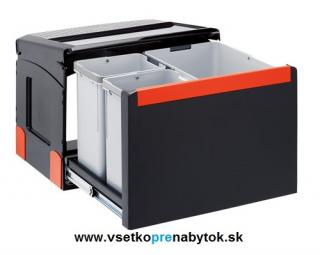 Výsuvný smetný kôš CUBE 50/3, šírka 500 mm (bez uchytenia čela 2 x 8 L, 1 x 14 L)