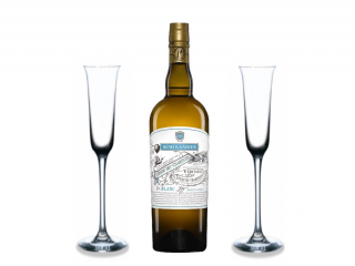 Darčeková kazeta s cognac-likér vínom Blanc 2+1  (Remi Landier Pineau Blanc + 2 poháre na likér)