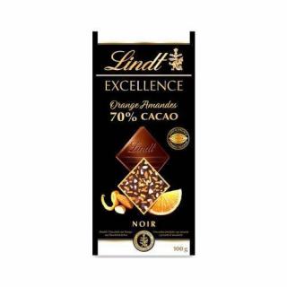 Lindt Excellence 70% horká čokoláda s kúskami pomaranča a mandlí 100g