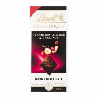 Lindt Excellence Lieskový oriešok, mandle, brusnice čokoláda 100g