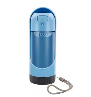Modrá cestovná fľaša pre psov 300 ml s filtrom s aktívnym uhlím