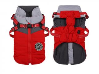 Zimná zateplená bunda pre psa s postrojmi Farba: Červená, Veľkosť: XS