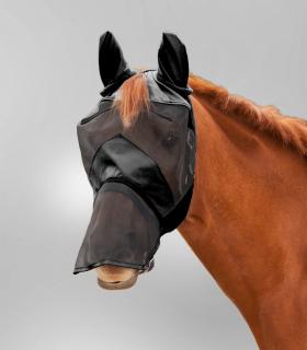 Maska pre koňa s ochranou uší a nosa PREMIUM - Čierna VEĽKOSŤ: COB