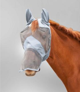Maska pre koňa s ochranou uší a nosa PREMIUM - Silver grey VEĽKOSŤ: COB