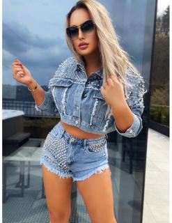 Dámska denim vybíjaná bunda oversize Veľkosť: L