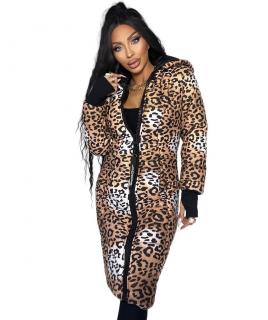 Dámska dlhá zateplená bunda leopard Veľkosť: XS
