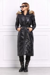 Dámska dlhá zimná čierna bunda s kožušinou Veľkosť: M