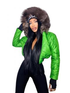 Dámska moderná zelená bunda s kožušinou Veľkosť: M