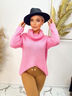 Dámsky ružový sveter s rolákom