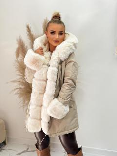 Krémová dámska zimná bunda s kožušinou Veľkosť: L