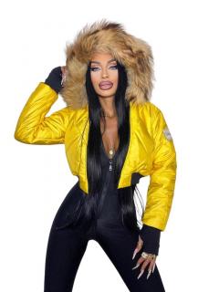 Štýlová dámska žltá bunda s kožušinou Veľkosť: M