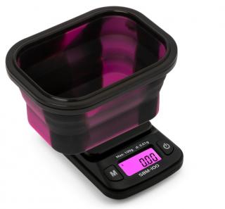 Digitálna váha s ružovou silikónovou vaničkou, 0,01 - 100 g