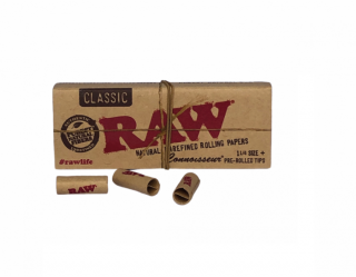 Krátke cigaretové papieriky RAW Connoisseur + predrolované filtre