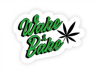 Nálepka Wake&Bake biela - Weedshop