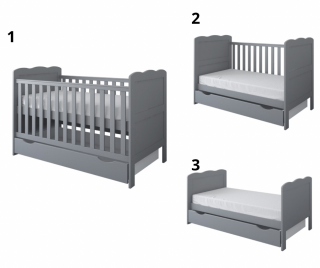 Detská posteľ IZABEL 3v1 sivá sz + Profilovaný + zábrana