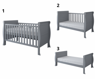 Detská posteľ LOTTA 3v1 sivá bez zásuvky, 140x70 cm