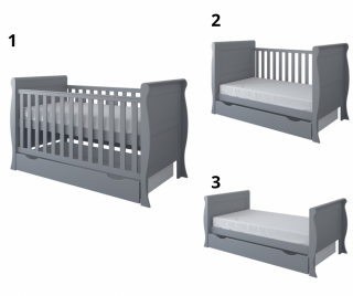 Detská posteľ LOTTA 3v1 sivá sz + Kokos-molitan + zábrana