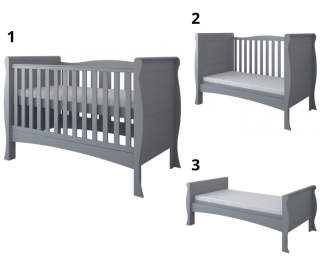 Detská posteľ LUKA 3v1 sivá bz + Kokos-molitan + zábrana