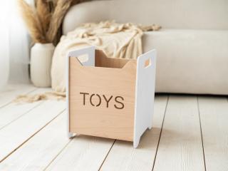Box na hračky TONI Variant: Mini, Zvolte farbu: Biela - Transparentný lak