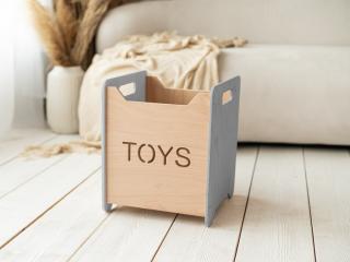 Box na hračky TONI Variant: Mini, Zvolte farbu: Šedá - Transparentný lak