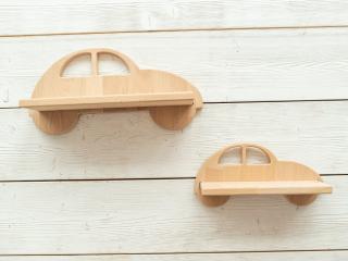 Detská polička AUTO Variant: Set (mini a maxi), Zvolte farbu: Prírodné drevo