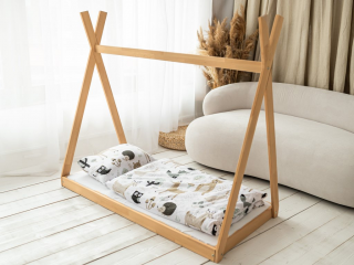 Woodisio Montessori Detská posteľ TEEPEE buk Variant: 140 x 70, Farba: Tranparentný matný lak