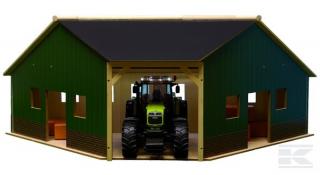 Rohová garáž pre traktory Bruder 1:16, 40x100x38 cm Kids Globe (610339) (Drevený domček Kids Globe - Drevený domček Rohová hala s odklápacou strechou, vhodná pre modely Bruder 1:16)