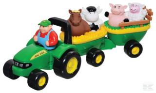 Traktor s prívesom Johny Deere sa zvuky Ertl (42947) (Plastové hračky sa zvuky - Model John Deere so zvieratkami, hračka hrá po stlačení figúrky - hračky pre deti od 1 roka)