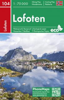 104 Lofoten (Nórsko, Norway) 1:75t turistická a cyklomapa vodeodolná (vodeodolná turistická a cykloturistická mapa Nórskej oblasti)