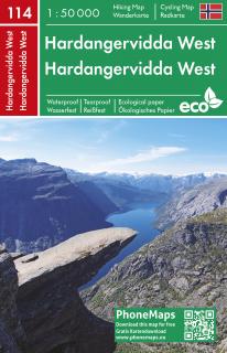 114 Hardangervidda západ (Nórsko,Norway) 1:50t turistická a cyklomapa vodeodolná (vodeodolná turistická a cykloturistická mapa Nórskej oblasti)
