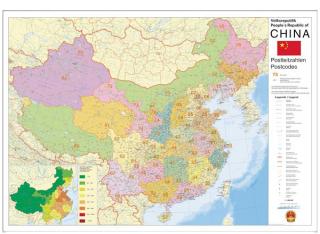 Čína PSČ 137x97cm lamino zapichovacia bez rámu nástenná mapa