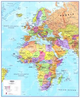 Európa, Blízky Východ, Afrika politická 119x99cm zapichovacia mapa bez rámu (celý kontinent Európa + Afrika + Blízky Východ )